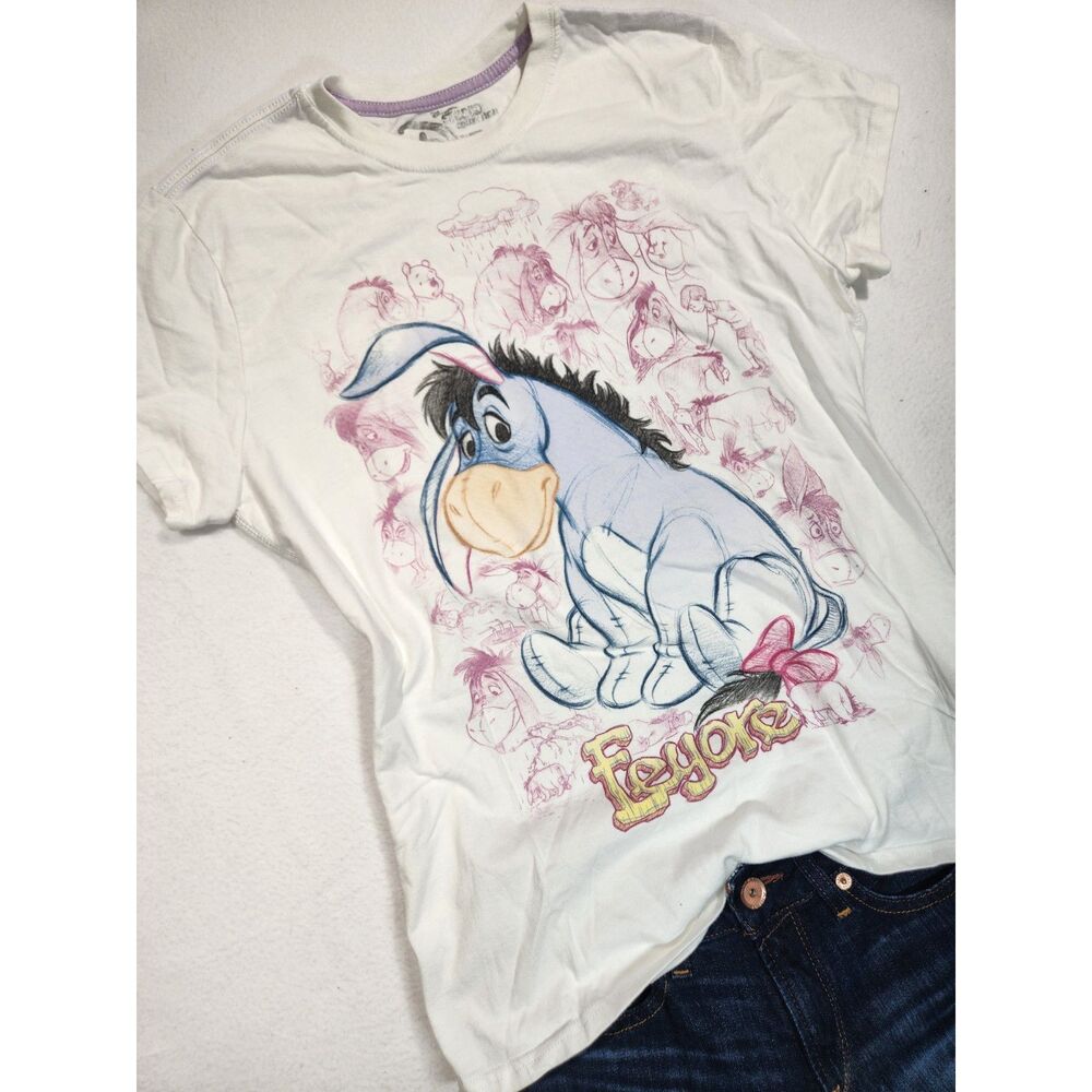 Disney Studio Collection Eeyore Womens Large White Graphic Tee Winnie The Pooh